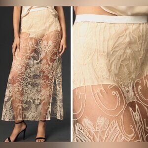 Anthropologie Sheer Embroidered Maxi Skirt, Size S